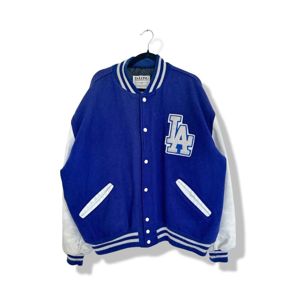 Vintage DeLONG Los Angeles Dodgers MLB Wool and Leather Varsity Jacket Size 2XL